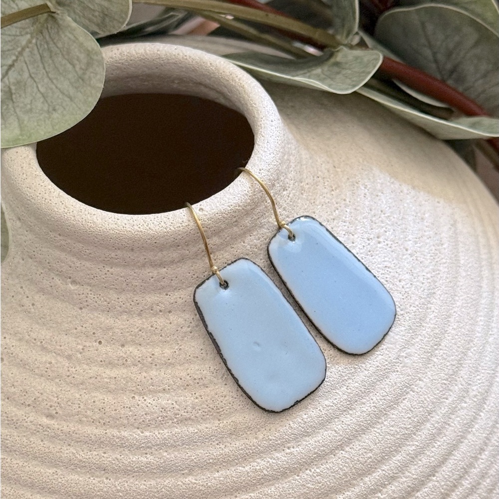 NWT Handcrafted Blue Enamel Dangle Earrings with Brass Findings!